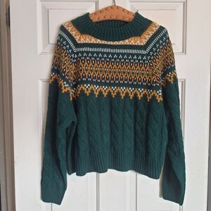 Mountain & Isles XL Green & Yellow Acrylic Cable Knit Fair Isles Sweater Women